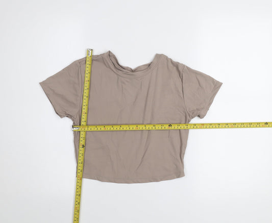 Primark Women Beige Cropped Workout T-Shirt Size S