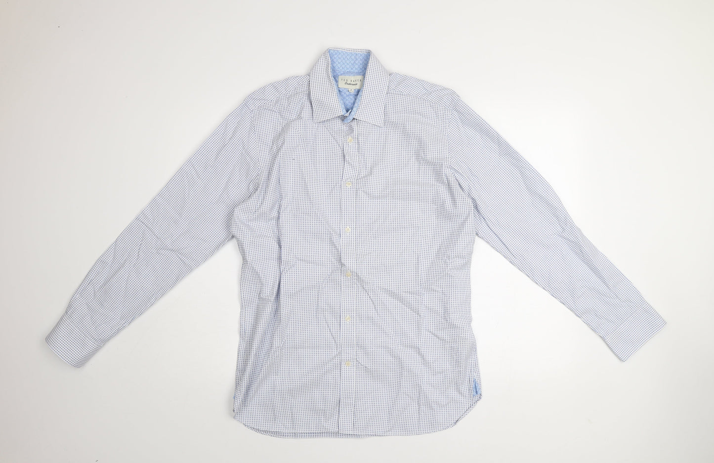 Ted Baker Men's Blue Check Cotton Long Sleeve Button-Up Shirt Size 16