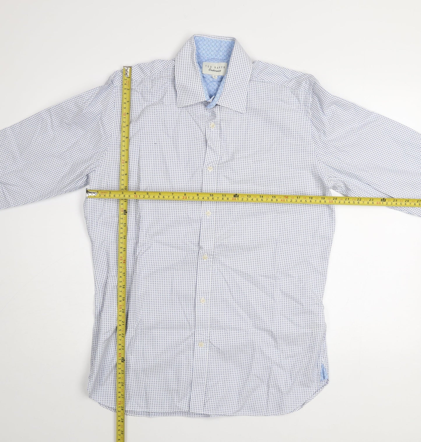 Ted Baker Men's Blue Check Cotton Long Sleeve Button-Up Shirt Size 16