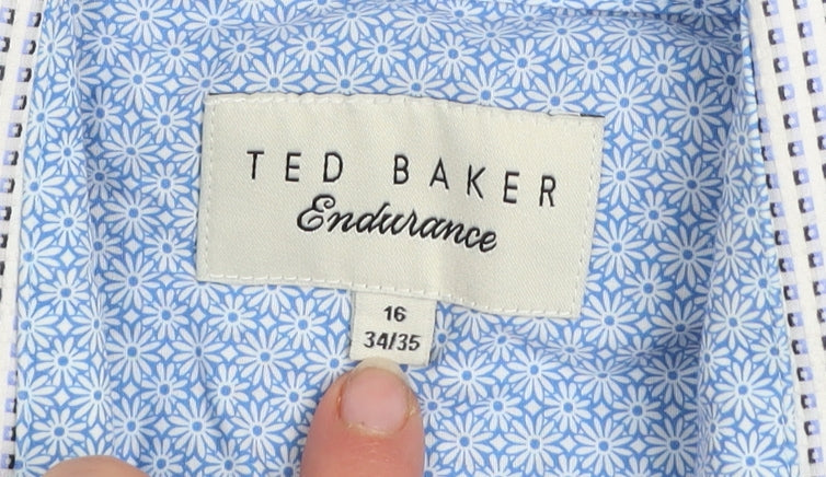 Ted Baker Men's Blue Check Cotton Long Sleeve Button-Up Shirt Size 16