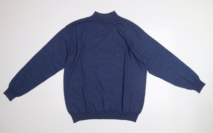 Cotton Traders Men’s Blue Merino Wool High Neck Jumper Size L