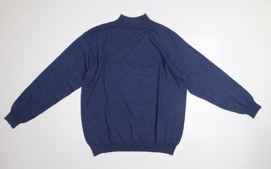 Cotton Traders Men’s Blue Merino Wool High Neck Jumper Size L