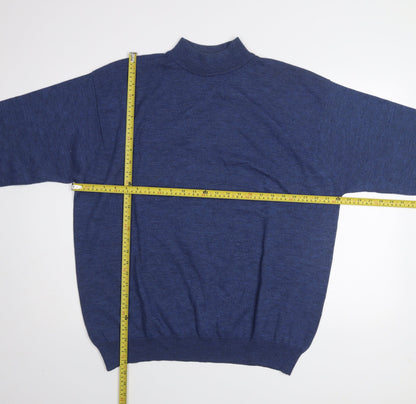 Cotton Traders Men’s Blue Merino Wool High Neck Jumper Size L