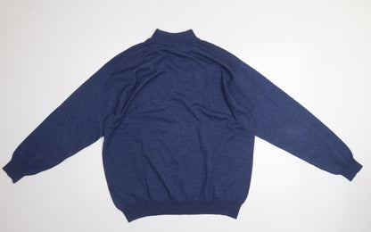 Cotton Traders Men’s Blue Merino Wool High Neck Jumper Size L