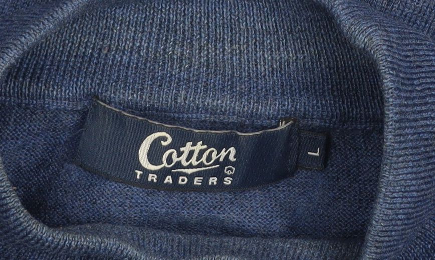 Cotton Traders Men’s Blue Merino Wool High Neck Jumper Size L