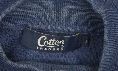 Cotton Traders Men’s Blue Merino Wool High Neck Jumper Size L