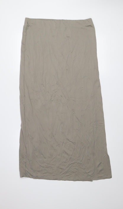 Bershka Women Beige XL Midi Straight Stretch Skirt