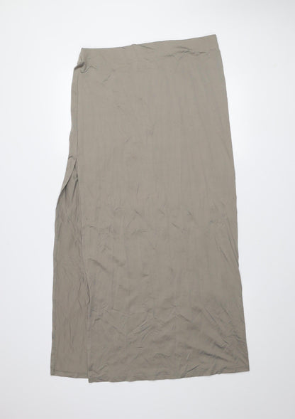 Bershka Women Beige XL Midi Straight Stretch Skirt