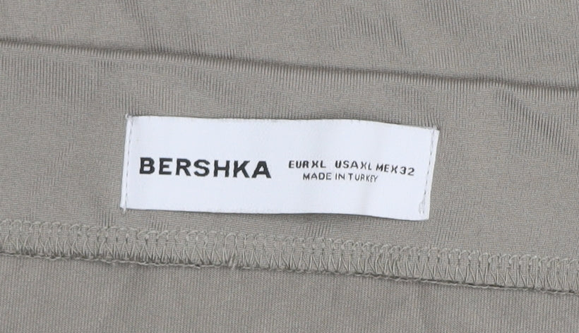 Bershka Women Beige XL Midi Straight Stretch Skirt