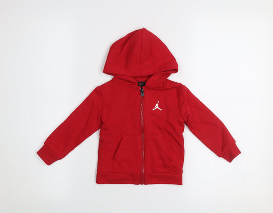 Jordan Unisex Baby Red Hooded Basic Zip Jacket 18 Months Cotton Blend