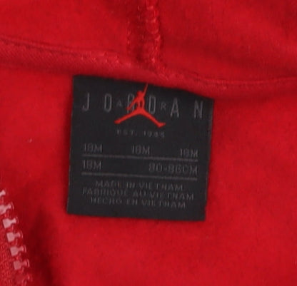 Jordan Unisex Baby Red Hooded Basic Zip Jacket 18 Months Cotton Blend
