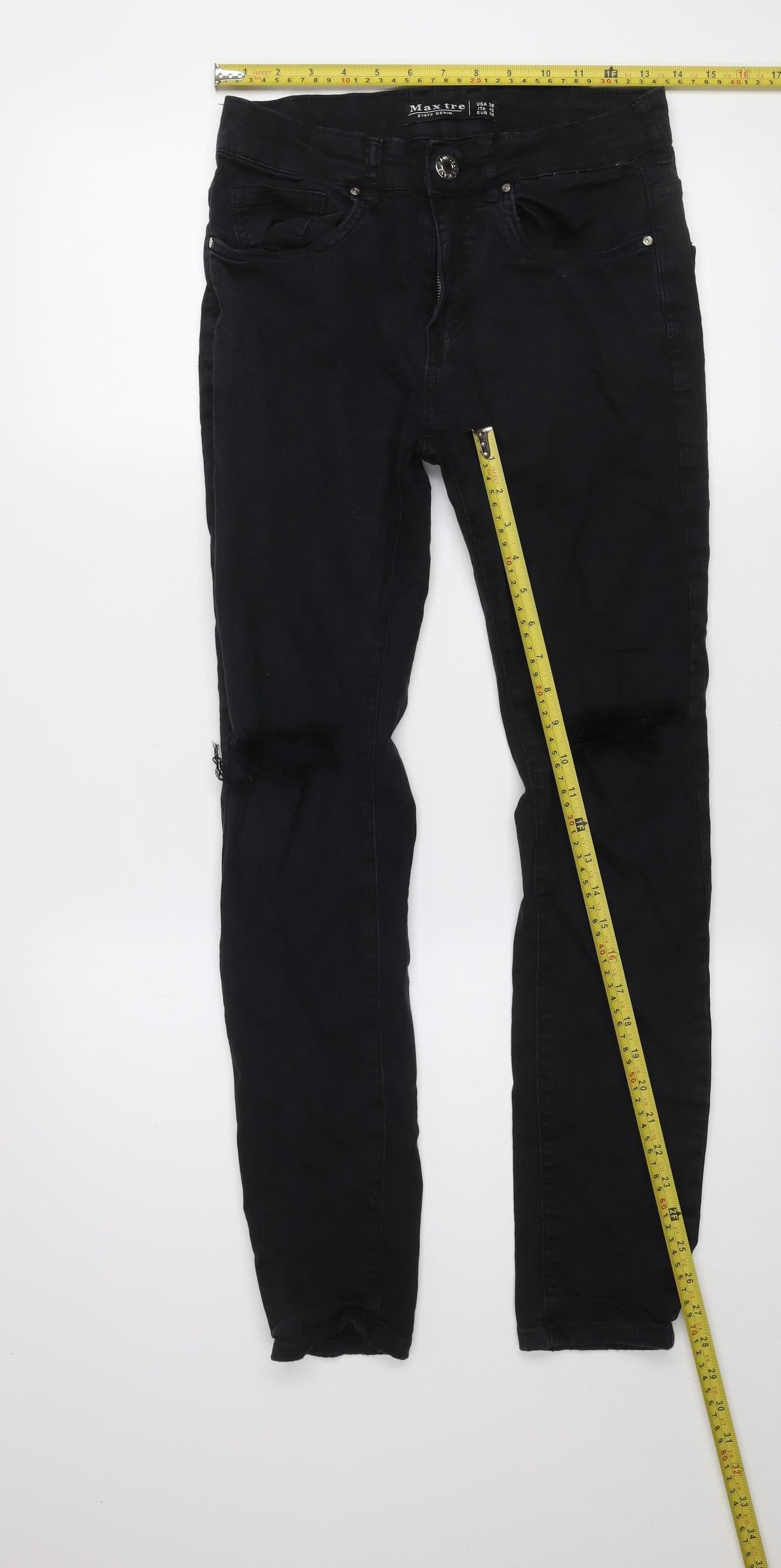 Maxtre Men's Black Slim Fit Distressed Skinny Jeans Size 28