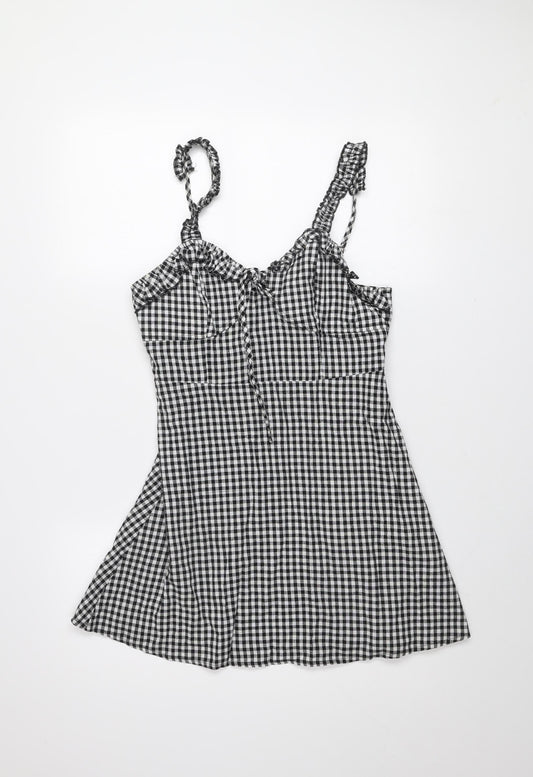 Boohoo Women’s Black Check A-Line Short Dress Size 10