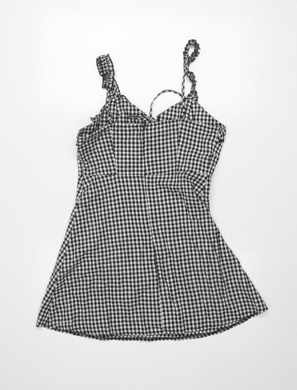 Boohoo Women’s Black Check A-Line Short Dress Size 10