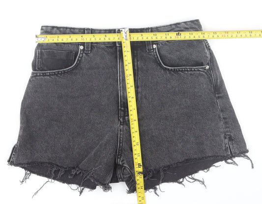 Zara Women Black Denim Cut-Off High Rise Shorts Size 8