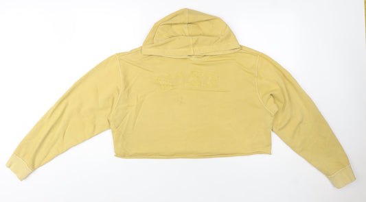 Nike Women’s Beige Cropped Pullover Hoodie L Embroidered Logo Cotton Blend