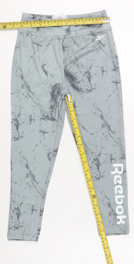 Reebok Girls Grey Marble Print Ankle Leggings Size 6 Years Activewear
