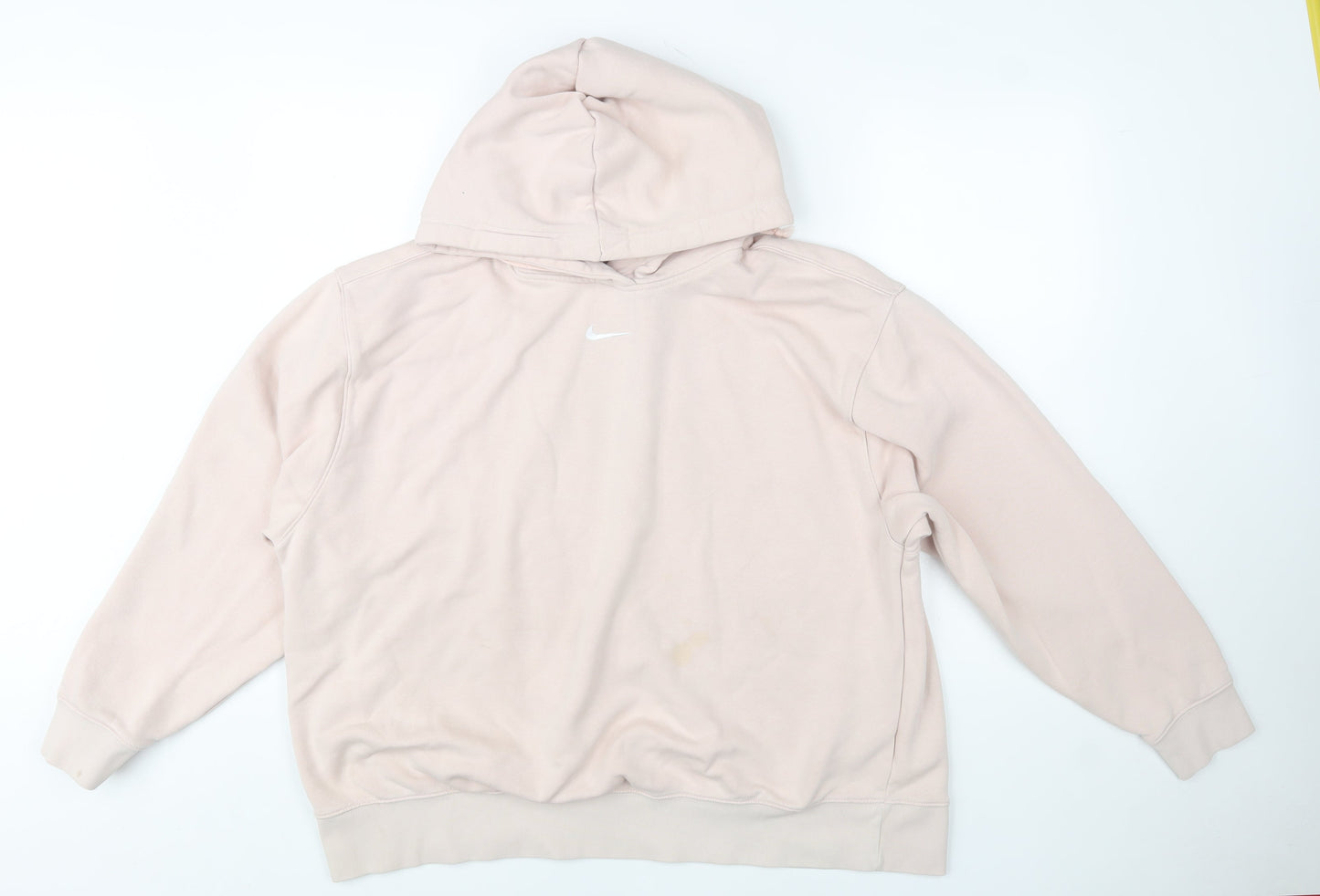 Nike Women Beige Pullover Hoodie 1X Cotton Blend Logo