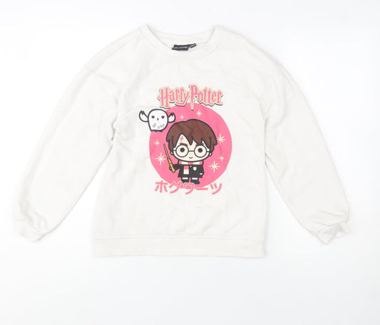 Harry Potter Girls White Sweatshirt 10-11 Years Graphic Crew Neck Pullover