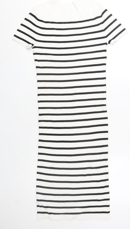 Primark Women’s White Black Striped Bodycon Knit Midi Dress M