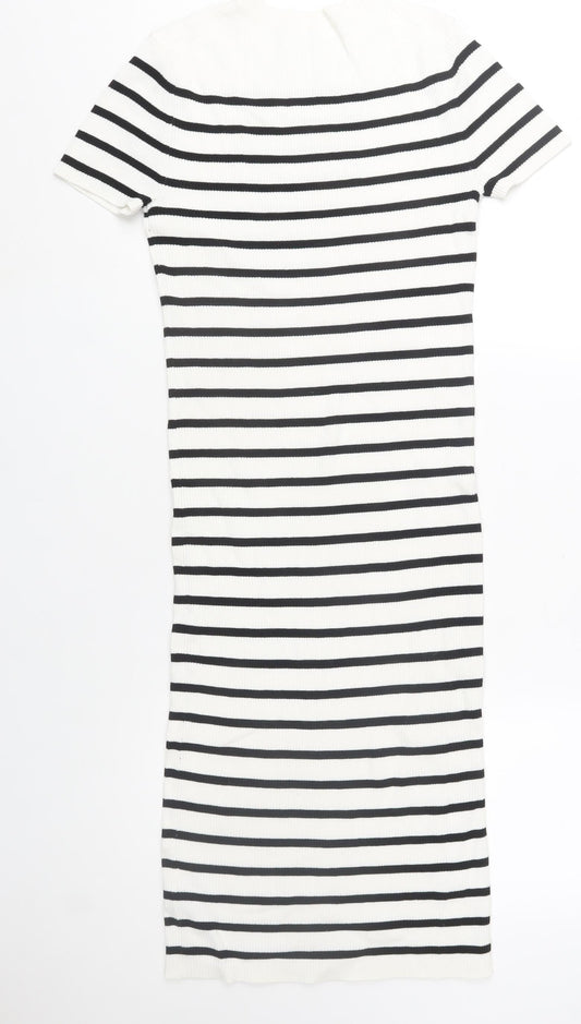 Primark Women’s White Black Striped Bodycon Knit Midi Dress M