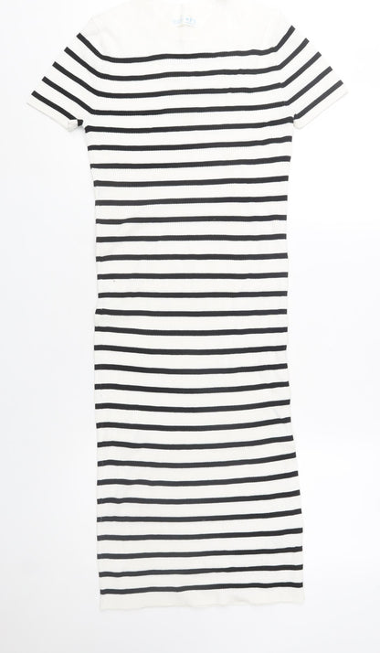 Primark Women’s White Black Striped Bodycon Knit Midi Dress M