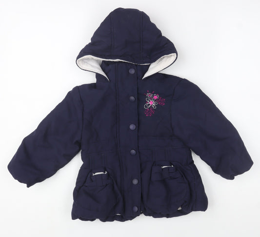 St. Bernard for Dunnes Girls Navy Hooded Puffer Jacket 18-23 Months Embroidered