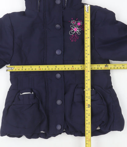 St. Bernard for Dunnes Girls Navy Hooded Puffer Jacket 18-23 Months Embroidered