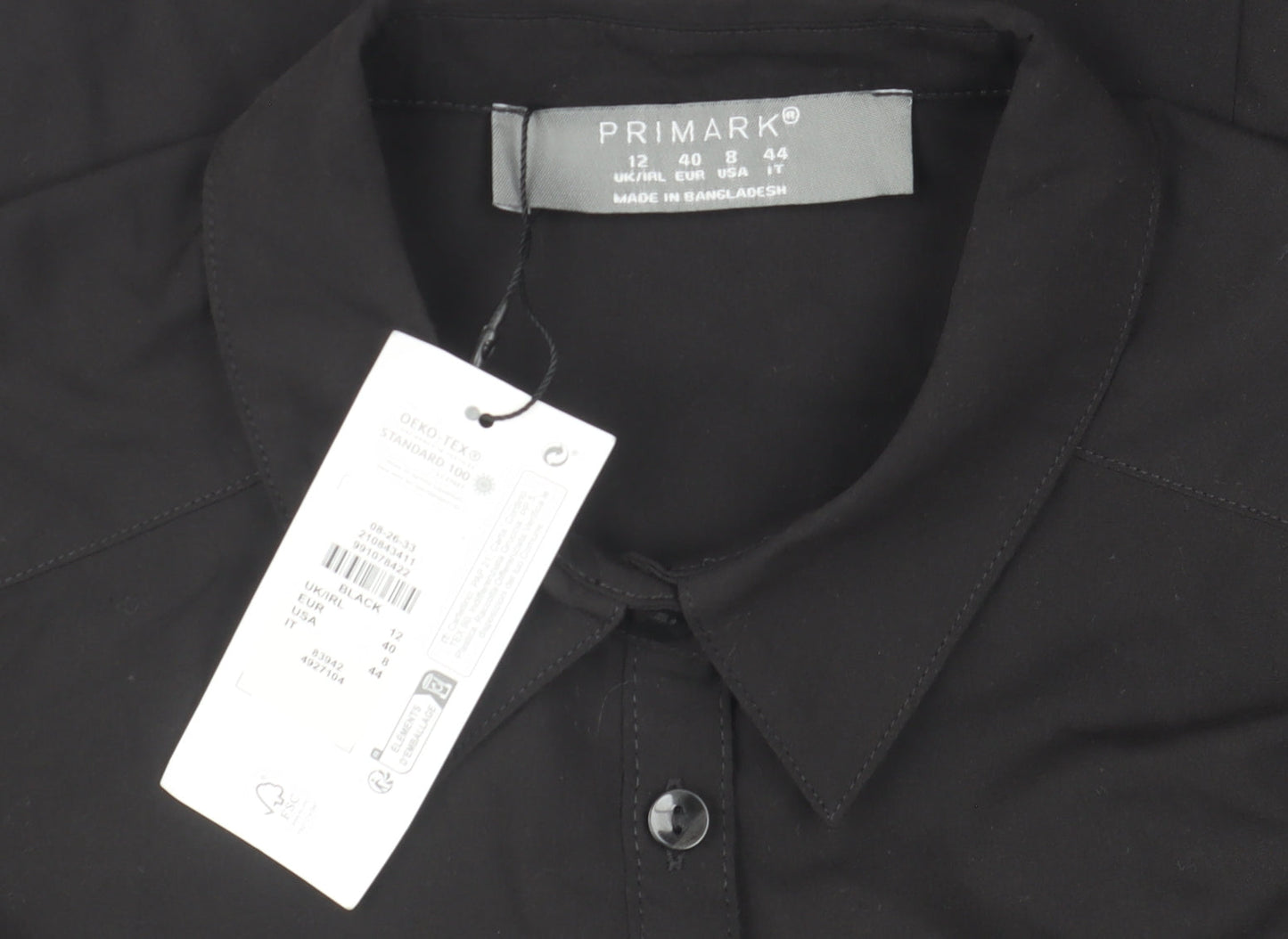 Womens UK Size 12 Primark Black Basic Button-Up