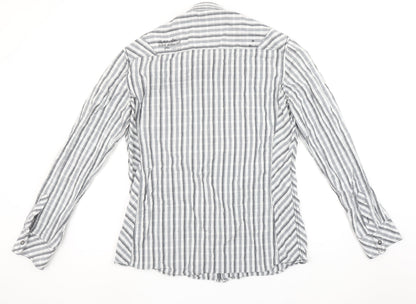 Next Men’s Grey Striped Slim Fit Long Sleeve Cotton Button-Up Shirt Size L