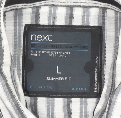 Next Men’s Grey Striped Slim Fit Long Sleeve Cotton Button-Up Shirt Size L
