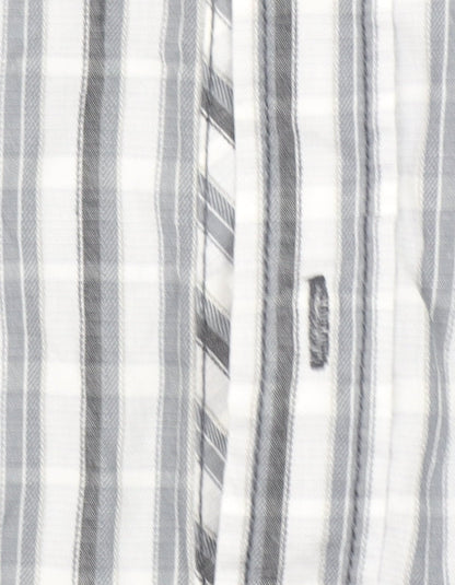 Next Men’s Grey Striped Slim Fit Long Sleeve Cotton Button-Up Shirt Size L