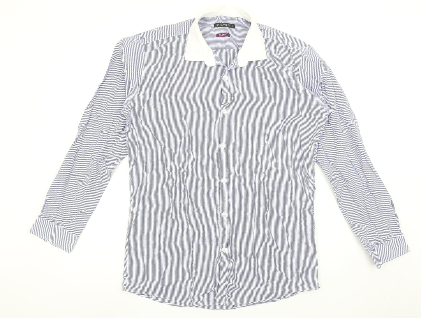 Dunnes Men Blue Striped Slim Fit Long Sleeve Button-Up Shirt 16in Collar