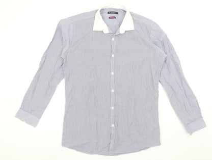 Dunnes Men Blue Striped Slim Fit Long Sleeve Button-Up Shirt 16in Collar