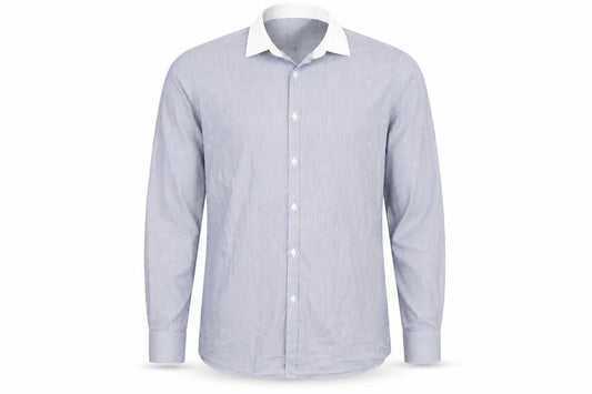 Front view of Dunnes Men Blue Striped Slim Fit Long Sleeve Button-Up Shirt 16in Collar