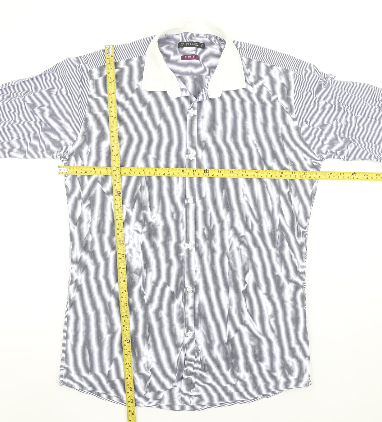 Dunnes Men Blue Striped Slim Fit Long Sleeve Button-Up Shirt 16in Collar