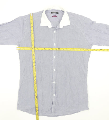 Dunnes Men Blue Striped Slim Fit Long Sleeve Button-Up Shirt 16in Collar