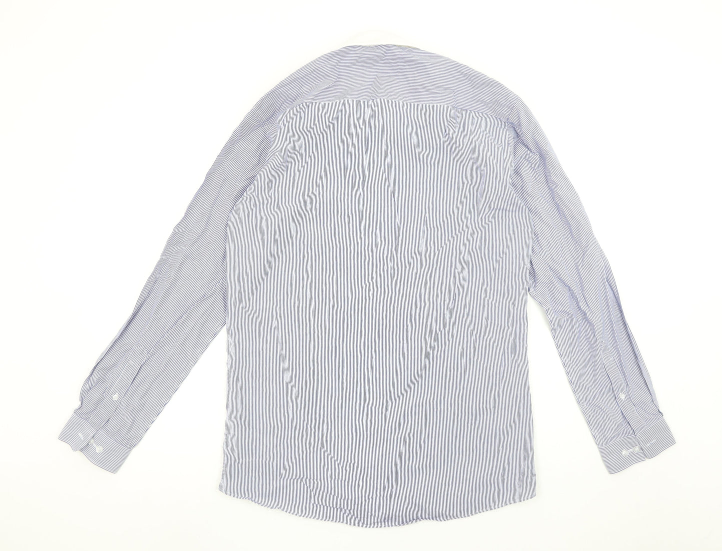 Dunnes Men Blue Striped Slim Fit Long Sleeve Button-Up Shirt 16in Collar