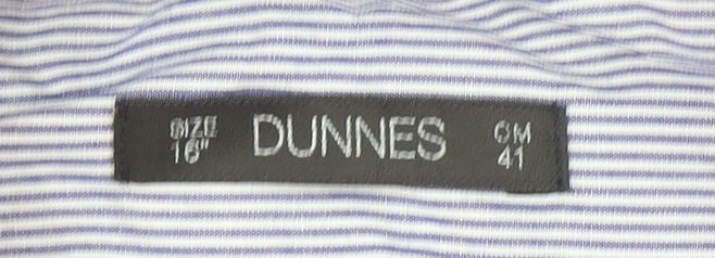 Dunnes Men Blue Striped Slim Fit Long Sleeve Button-Up Shirt 16in Collar