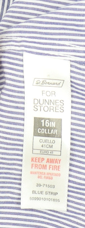 Dunnes Men Blue Striped Slim Fit Long Sleeve Button-Up Shirt 16in Collar