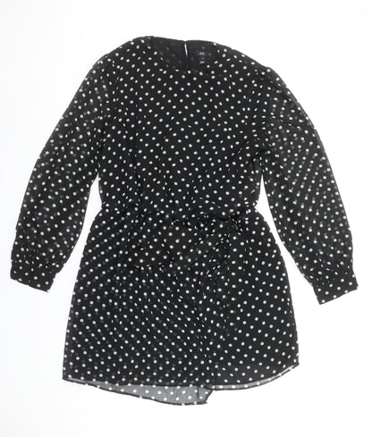 River Island Women Black Polka Dot Long Sleeve Playsuit Size 16