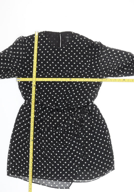 River Island Women Black Polka Dot Long Sleeve Playsuit Size 16