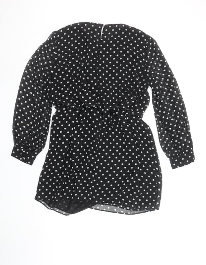 River Island Women Black Polka Dot Long Sleeve Playsuit Size 16