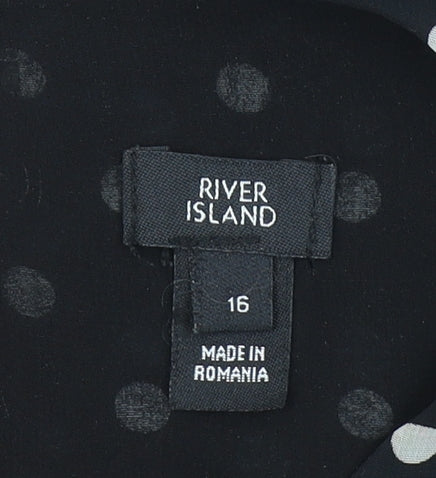 River Island Women Black Polka Dot Long Sleeve Playsuit Size 16