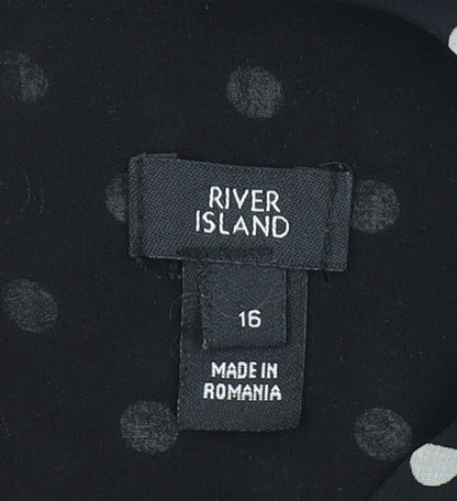 River Island Women Black Polka Dot Long Sleeve Playsuit Size 16