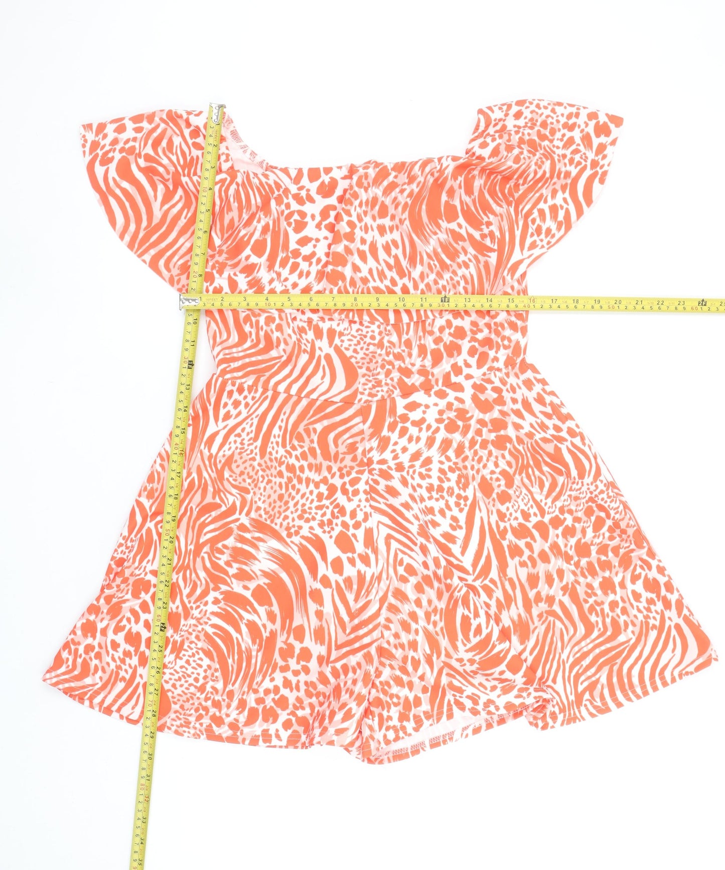 New Look Women's Orange Animal Print Off Shoulder Playsuit Size 14