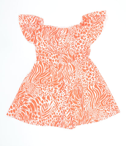 New Look Women's Orange Animal Print Off Shoulder Playsuit Size 14