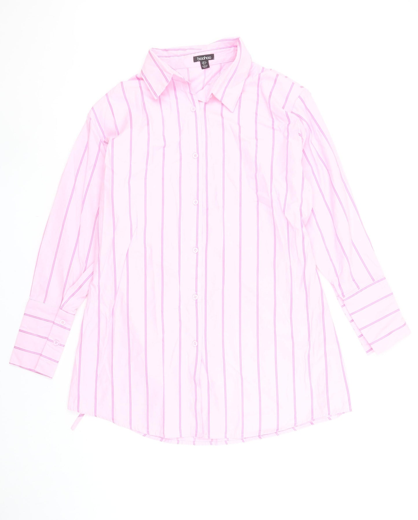 Boohoo Women’s Pink Striped Long Sleeve Button-Up Shirt Size 8