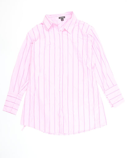 Boohoo Women’s Pink Striped Long Sleeve Button-Up Shirt Size 8