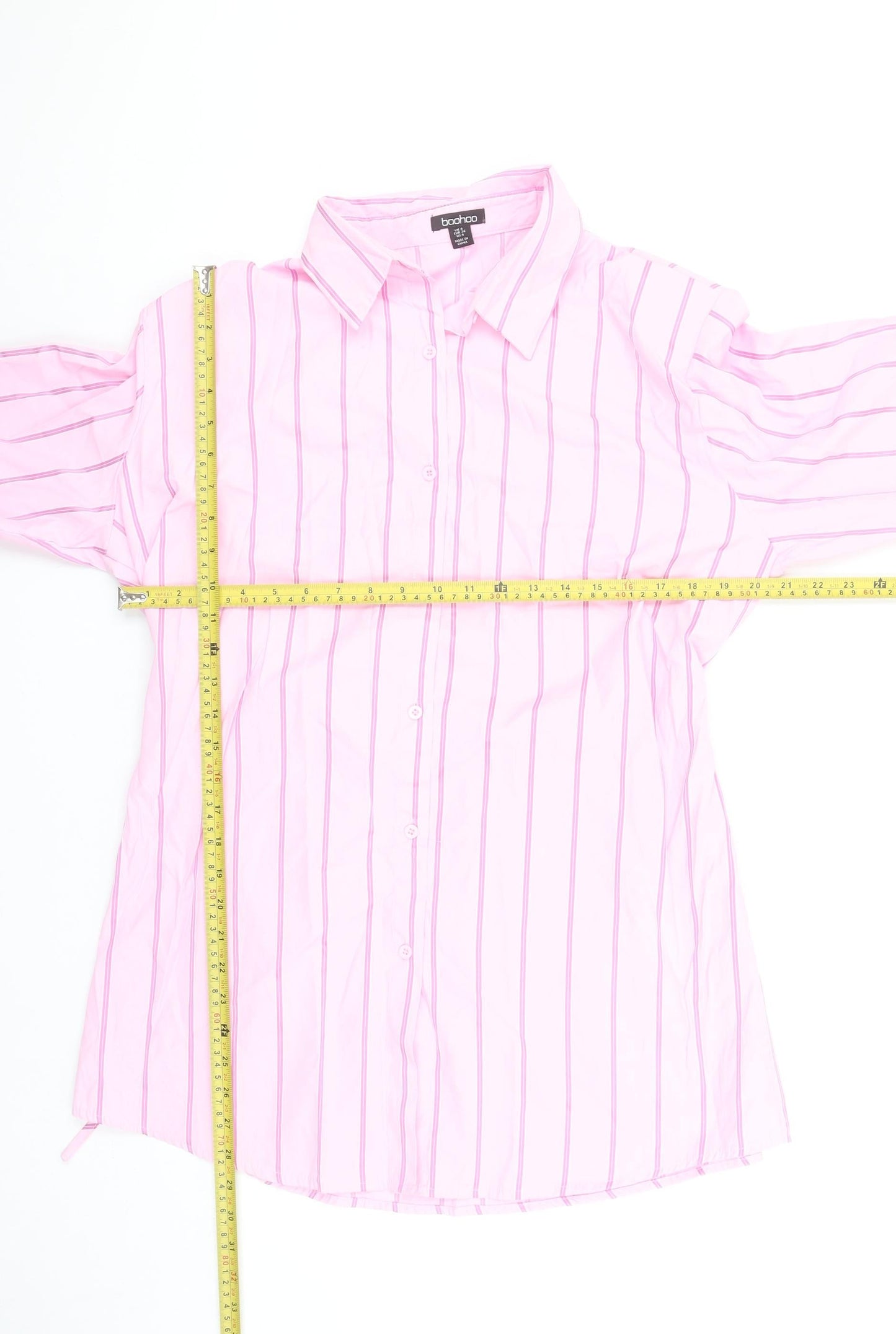 Boohoo Women’s Pink Striped Long Sleeve Button-Up Shirt Size 8